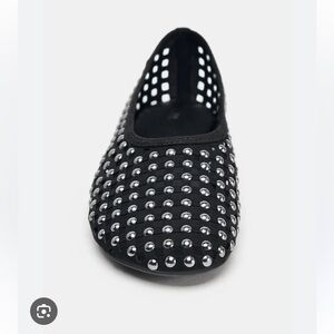 Zara Black Studded Mesh Mary Jane Ballet Flat Shoes Womens Size 37